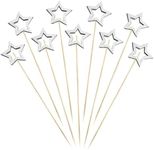 JIHUOO 50 Pcs Christmas Cocktail Picks Wooden Star Food Picks Wood Decorative Toothpicks Fruit Drinks Skewer Sticks Party Supplies for Wedding Baby Shower Silver