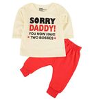 Piku Store Kids Multi-Color Hosiery Full Sleeves T-Shirt & Lower Set (2-3 Years, Off-White & Red)