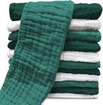 Muslin Burp Cloths for Baby 100% Cotton Burping Cloths for Unisex, Boy, Girl - Large 20'' by 10'' Newborn Essentials Ultra Soft Absorbent Milk Spit Up Rags - 12 Pack - White+Deep Emerald Series