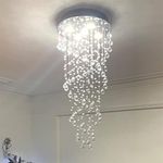 A1A9 Double Spiral Crystal Chandelier, Clear K9 Crystal Droplet Ceiling Lights Fixture Chrome Flush Mount LED Pendant Lamp for Living Room, Dining Room, Hallway, Foyer, Lounge, Size: D40cm H90cm