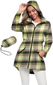 Avoogue Womens Rain Jackets Waterproof with Hood Long Waterproof Raincoat Women Plaid XL