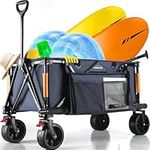 Overmont Folding Camping Trolley Cart with Big Wheels, Heavy Duty Cart Loadable up to 120kg, Collapsible Festival Wagon for Sports Garden Beach - Pull Along Trolley with Adjustable Handle, Blue