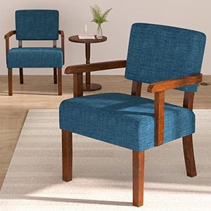 FAGAGA Accent Chair Set of 2 with Table, Living Room Chairs with Soft Seat and Armrests for Living Room Bedroom Reading Room Waiting Room, Lake Blue (AC01)