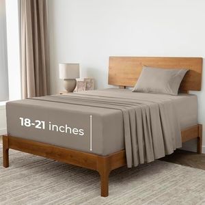 Mellanni Extra Deep Twin Sheets - 3 PC Iconic Collection Bedding Sheets & Pillowcases - Hotel Luxury, Ultra Soft, Cooling Bed Sheets - for Women, Men, Kids & Teens (Twin, Tan)