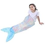 Mermaid Tail Blanket for Kids,Soft Flannel Fleece Toddler Mermaid Sleeping Blanket, Rainbow Ombre Fish Scale Design Snuggle Blanket, Little Mermaid Gifts Toys for Girls - 17" x 39"