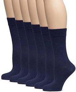 Hugh Ugoli Women's Thin Soft Rayon Crew Socks for Dress & Trouser, Seamless Toe & Non-Binding, Trendy, 6 Pairs, Navy Blue, Shoe Size: 5-8