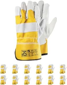 RS VIC TEC Lot de 12 paires de gants de montage en cuir de qualité supérieure - Taille 10 - Gris/jaune - Gants de montage - Gants de travail renforcés avec du cuir de vachette fendu