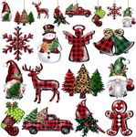 Fvviia 24 Pieces Christmas Wood Ornaments Snowflake Gnome Snowman Truck Wooden Hanging Ornaments Christmas Tree Cutouts Wood Crafts Holiday Decor Xmas Party Supplies