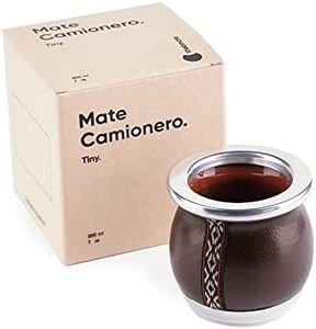 thebmate [Premium Yerba Mate Cup (Mate Gourd) - Crafted Ceramic Teacup - Brown Leather Wrapped Handmade in Uruguay - Mate Tiny - Camionero Style (Dark Brown)