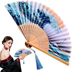 Japanese Fan Handmade Decorative Accessories - Folding Fan Vintage Hand Fans for Women Portable Folding Fan Bamboo Silk Fan - Japanese Decorations Retro Fans - Kanagawa Wave Foldable Fan Handheld