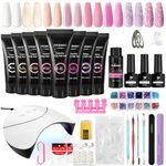 phoenixy Poly Nail Gel Kit, 8 Colours Poly Gel Nail Extension Kit Complete with 36W U V/LED Lamp, Manicure Gel Nail Kit with Base Coat and Top Coat Nail Art Gifts for Beginners
