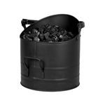 ADEPTNA 11inch Large Rounded Black Metal Coal Bucket - Heavy Duty Fireplace Coal Hod with Coated Iron Handle, Multipurpose Storage Basket for Home Décor, Coal-Fired Stove, or Heater