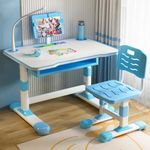 StarAndDaisy Kids Functional Desk Chair Set 3-12years Boys Girls/Kids Study Table with Height Adjustable/Study Table with Bookholder, LED Lamp, Storage Box (K80-Blue)