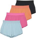 Real Essentials 4 Pack: Girls Active Athletic Performance Dry Fit Short Running Sports Shorts Soccer Tennis Summer Basketball Lounge Casual Sleep Bottoms Gym Workout Kids Dolphin, 8-10