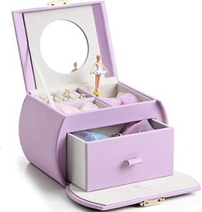 Vlando Musical Jewelry Box for Girls Kids with Drawer, Music Box with Ballerina and Stickers for Birthday Bedroom Decor,Thanksgiving Gift, Purple