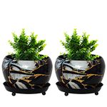 ecofynd 5 inches, Lily Black Metal Plant Pot with Saucer Plate | Indoor Outdoor Home Decor Item for Garden Plants Flower, Balcony, Patio, Living Room, Garden, Bedroom (Pack of 2, Black, POT029)