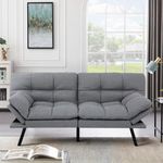 MUUEGM Memory Foam Futon Sofa Bed, Futon with Adjustable Backrests Armrests and Convertible, Modern Design Futon Couch for Living Room, Apartment, Office, Small Room, 71" Daybed Light Gray