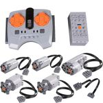 Scakbyer 8PCS Power Functions Motor Set Compatible with Technic Car, Include 1 x APP Dual Remote Control, 1 x Lithium Battery Box, 1 x Servo Motor, 2 x L-Motor, 2 x M-Motor, 1 x 25cm Extension Cord