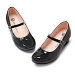 MIXIN Kids Children School Shoes Black Uniform Shoes for Girls with Low Block Heel Size 3