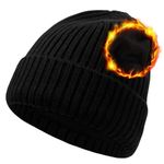 CHUANGLI Oversize XXL Winter Wool Beanie Hats for Men Women Fleece Lined Beanie Soft Warm Knit Hat Ski Stocking Cuffed Cap, Black, X-Large-XX-Large