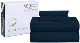 ROYALE LINENS 400 Thread Count 100% American Grown Cotton 4 Piece Sateen King Sheet Set - 1 Fitted Sheet, 1 Flat Sheet, 2 Pillow case - Navy King Bedsheet - Cotton Sheets - (King, Rivera Navy)