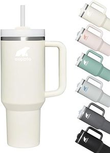 AOPPTO Water Bottle, 40oz Insulated Tumbler Cup with Straw Handle Lid Double Wall Vacuum Stainless Steel Travel Mug Large Water Bottle Thermo Drink Bottle for Water, Iced Tea or Coffee（Cream）