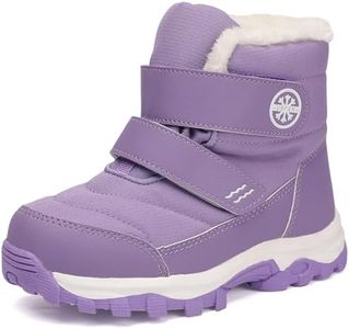 UBFEN Boys Girls Snow Boots Kids Winter Warm Outdoor Slip Resistant Cold Weather High Top Shoes F/Light Purple Color Size US 1 Big Kid