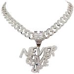 N-Made Beautifull Hip Hop Never Give Up Chain Iced Out Pendant, Iced Out Pendants for Men and Women, Iced Out Chain, Hip Hop Never Give Up Pendant Necklace Chain Width 13mm Cuban Chain, 20 Inches,