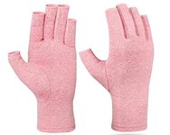 MOMISY Arthritis Gloves Women Men Hand Fingerless Compression Gloves Wrist Support Therapy Gloves Relieve Pain from Rheumatoid RSI Carpal Tunnel for Typing Dailywork-1 Pair, Pink, S