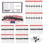 Swpeet 70Pcs 7 Types of Schottky Rectifier Diode Kit, Including 10SQ045 10SQ050 15SQ045 SR5100 SR560 10A10 20SQ045 Diodes 5A 10A 15A 20A 45V 50V 60V 100V Solar Panel Blocking Diodes