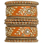 Aheli Traditional Wedding Designer Silk Thread Faux Stone Studded Bridal Bangle Set Chuda Indian Ethnic Bollywood Fashion Jewelry Gift for Women Orange