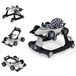 GYMAX Baby Walker, 4 in 1 Foldable Toddler Push Along Walker with Steering Wheel, Music Box, Lights and Comfy Seat, Height & Speed Adjustable Infant Learning to Walk Activity Center (Gray)