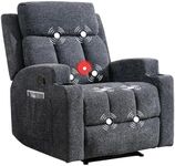 CANMOV Recliner Chair with Massage and Heat, Manual Overstuffed Fabric Recliner with Cup Holders & Side Pockets, Comfy Oversized Reclining Chair for Living Room, Fauteuil Inclinable, Dark Grey