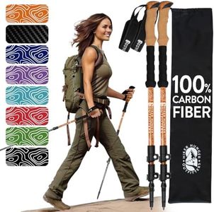 Hiker Hunger Carbon Fiber Trekking Poles | Collapsible Walking Sticks for Travel | Walking Poles for Women | Hiking Poles for Men | Hiking Sticks | Walking Stick - Orange Cork