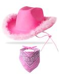 YBHOMINE Cowboy Hat with Bandana - Feather Boa Cowgirl Hat for Women & Men,Bachelorette Party Halloween Dress-Up, Pink, One size