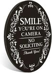 No Soliciting Thank You Sign for Door, Smile You're On Camera Sign, No Soliciting Decorative Door Sign, for Indoor/Outdoor Home or Business Use, 4" x 5" (with Strong Adhesive Tape) - PMB001 Black