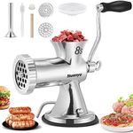 Huanyu Manual Meat Grinder Sausage Stuffer Filler Hand Crank Mincer Stainless Steel Meat Processor Grinding Machine Ground Chopper Home Use for Beef Chicken Rack chili etc. Dishwasher Safe