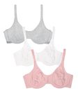 Fruit of the Loom Women's Cotton Stretch Extreme Comfort Bra, Bittersweet Pink/Wht/Grey HTHR, 42DD