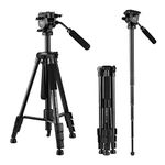 Andoer 65in Aluminum Alloy Video Camera Tripod Monopod, Compact Lightweight Travel Tripod with 3-way Swivel Head and Quick Release Plate for Canon Nikon Sony DSLR Video Shooting (Max. Load 11LB)