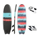 Osprey Jagged Stripe 6ft Foamie, XPE Deck Foam Surfboard, includes leash and fins, Black (SU0048)