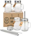 Smiths Mason Jars 16oz/473ml 4 Pack Glass Jars with Lids, Metal Straws and Handles - Perfect Overnight Oats Jar, Smoothie Cup - Good for Milkshake, Lemonade, Ice Coffee & Cocktails