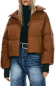 Orolay Puff-O Women's Winter Oversized Cropped Puffer Jacket Zip Up Short Down Coat Stand Collar Baggy Overcoat Coffee Large