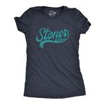 Womens Stoner Tshirt Funny High 420 Legalize Marijuana Graphic Novelty Tee (Heather Navy) - L