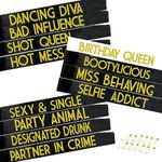 12 Pack Birthday Queen Sashes for Women, Birthday Squad Sash Set, Funny Birthday Gifts Sashes for Women or Girl Birthday Party Supplies Favors Decorations ( Black + White + Gold Glitter Letters )