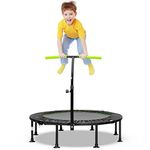 COSTWAY 45" Mini Trampoline, Foldable Fitness Bouncer with Height Adjustable Handrail and Safety Pad, Indoor Aerobic Workout Rebounder for Kids Adults (Green+Black)