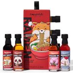 Thoughtfully Gourmet, Ramen Spicy Oils and Sauces, Includes Sesame Oil, Chili Oil, Soy Sauce, and Sriracha Flavoured Seasonings, Set of 4