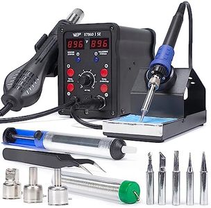 WEP 8786D-I SE Hot Air Soldering Iron Station Kit 2-IN-1 for Rework, Desoldering with Lead-Free Solder Wire, 5 Soldering Tips, 3 Hot Air Nozzles,Tweezers, Desoldering Pump