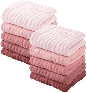 Yoofoss Muslin Baby Washcloths 100% Organic Cotton Face Towels 10 Pack Wash Cloths for Baby 12x12in Soft and Absorbent Baby Wipes (Gradient Pink)