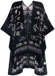 MJ SERECA Women's Burnout Velvet Kimono Long Cardigan Cover Up with Tassel, Elephant Flower, One Size