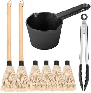 Cast Iron Sauce Pot and BBQ Mop Brush Set for Grilling, 9 Pcs Barbecue Accessories Includes BBQ Sauce Pan, 1Pcs Kitchen Tongs and 2Pcs Wooden Long Handles with 6Pcs Replacements